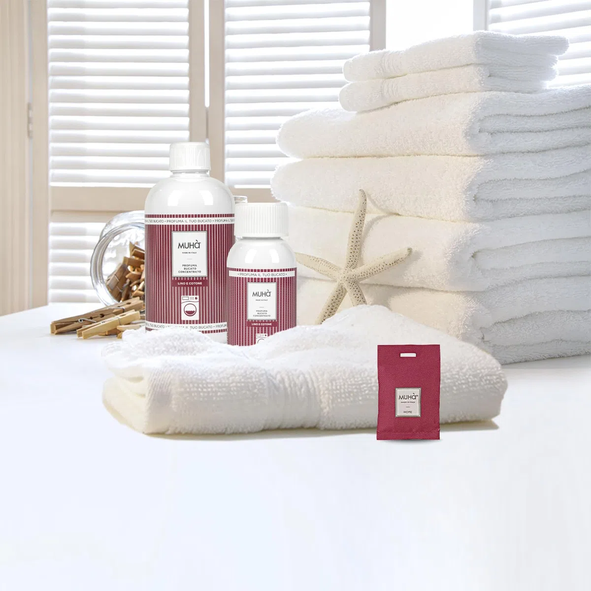 MUHA' | Perfumador Ropa Lavadora Concentrado, Fragancia Lino e Cotone, Ideal para lavadora o lavado a mano, Fragancia de larga duración, Formato de 400 ml