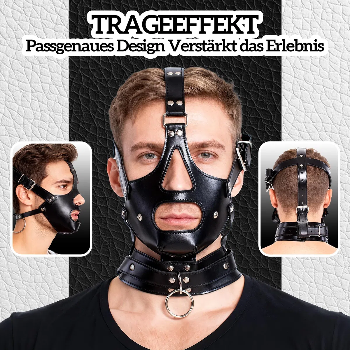MáScara BDSM SM Para La Cabeza Con Mordaza MáScara De Bondage Cuero Ajustable Fetiche Esclavo Fetichista EróTico Bozal ImitacióN Plug Pene Desmontable Sexual Parejas