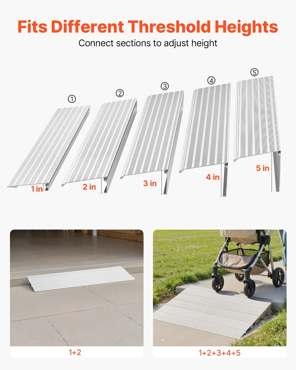 VEVOR Rampa de Umbral 677x865x138 mm, Rampa de Aleación de Aluminio para Bordillos Entrada, Capacidad de Carga de 362,9 kg, para Sillas de Ruedas, Scooters, Sillas Eléctricas, Escaleras de Casa