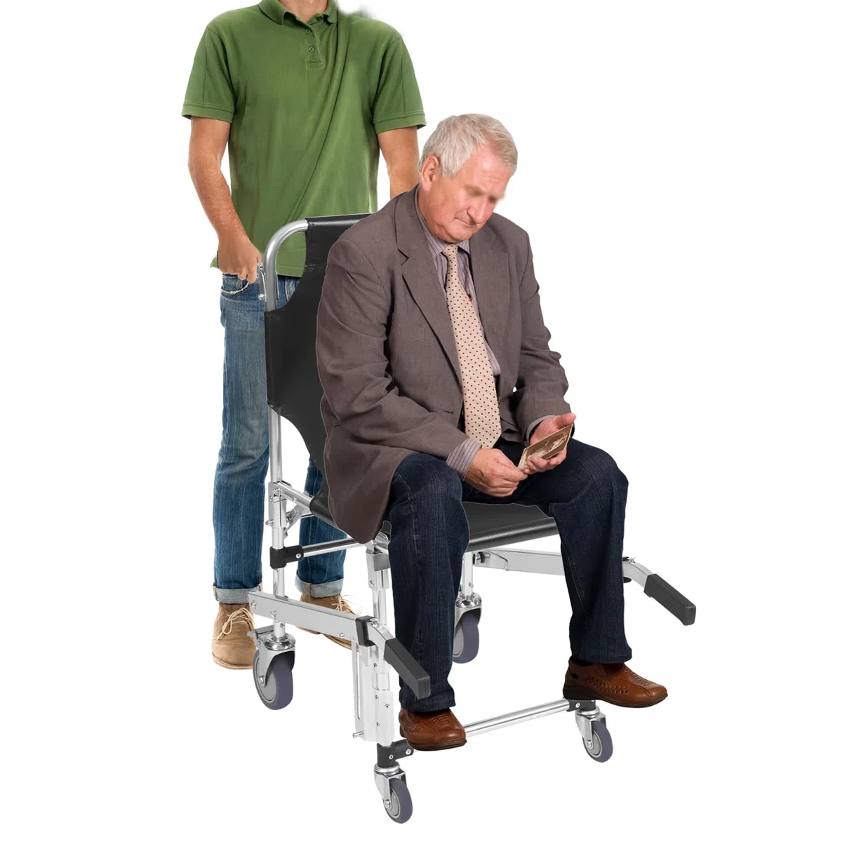 EMS - Silla de escalera de aleación de aluminio, ligera, plegable con cierre rápido, silla de evacuación para personas mayores, hasta 160 kg (negro)