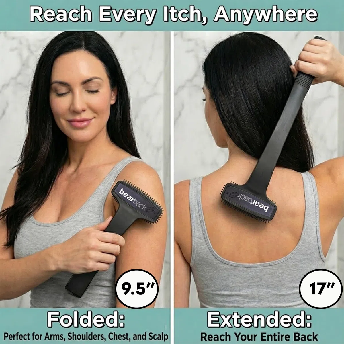 Bearback Rascador de espalda extensible para cuerpo, cabeza, pies y piernas, rascador plegable de alta calidad para hombres y mujeres, mango plegable largo, portátil para viajes, pequeñas empresas
