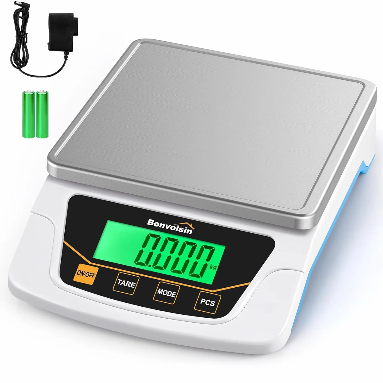 Bonvoisin Báscula de Precisión 6000g x 0.1g, Báscula Digital de Laboratorio con 6 Unidades, Conteo & Tara, Plato de Acero Inoxidable, Doble Alimentación & Autoapagado, para Lab, Joyería, Educación