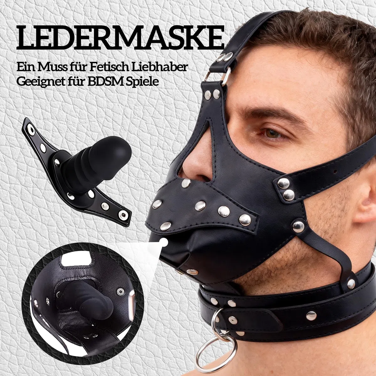 MáScara BDSM SM Para La Cabeza Con Mordaza MáScara De Bondage Cuero Ajustable Fetiche Esclavo Fetichista EróTico Bozal ImitacióN Plug Pene Desmontable Sexual Parejas