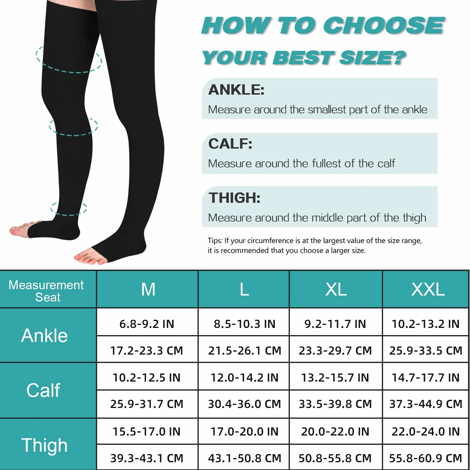 2 pares de medias de compresión médicas para hombre y mujer, 20 – 30 mmHg, clase II muslo largas medias de compresión para viajes en avión Soporte graduado para venas varicosas