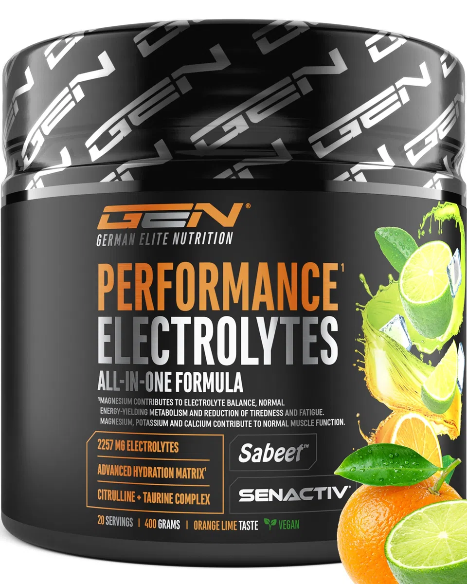 Performance Electrolytes - 400 g (20 Porciones) - Advanced Hydration Matrix con Sodio, Potasio, Magnesio, Calcio y Cloruro - con Citrulina y Taurina - Sin Azúcar - Vegano - Sabor Naranja Lima