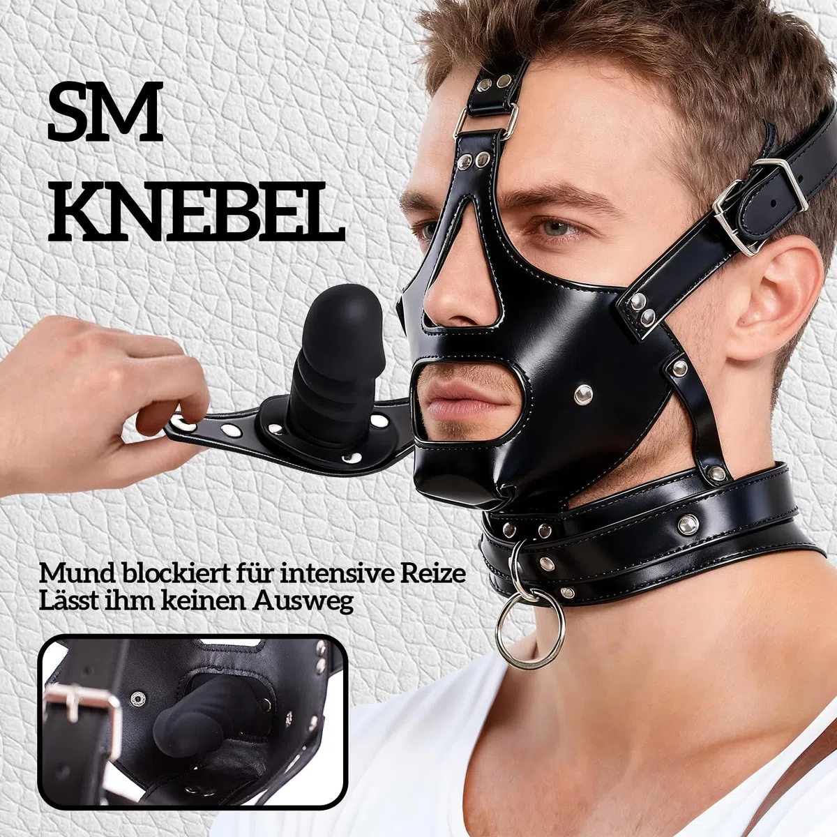 MáScara BDSM SM Para La Cabeza Con Mordaza MáScara De Bondage Cuero Ajustable Fetiche Esclavo Fetichista EróTico Bozal ImitacióN Plug Pene Desmontable Sexual Parejas