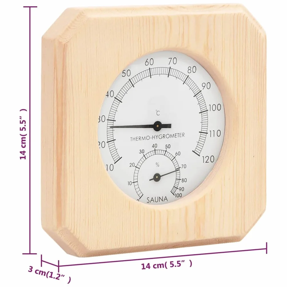 vidaXL Higrotermógrafo y Reloj de Arena para Sauna 2 en 1 SPA Baño Hogares Accesorio Temporizador Termómetro Sala de Vapor Madera Pino