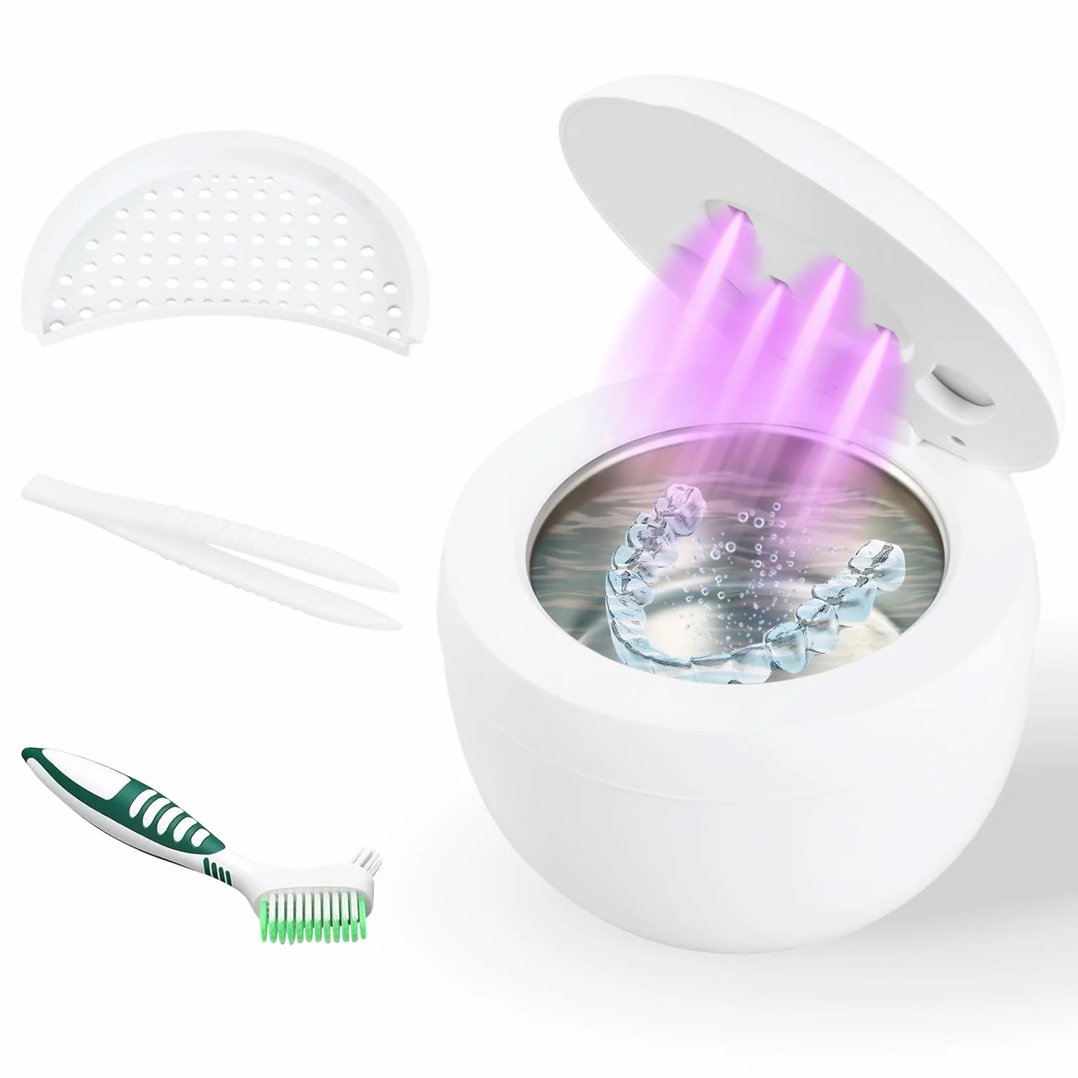 Limpiador Ultrasonidos 45kHz Lampara UV Ultrasonidos Limpieza Dental Pod 200ML Ultrasonic Retainer Cleaner Ultrasonidos Limpieza Limpiador Ultrasónico Portatil para Dentaduras Ferula Retenedor Joyas