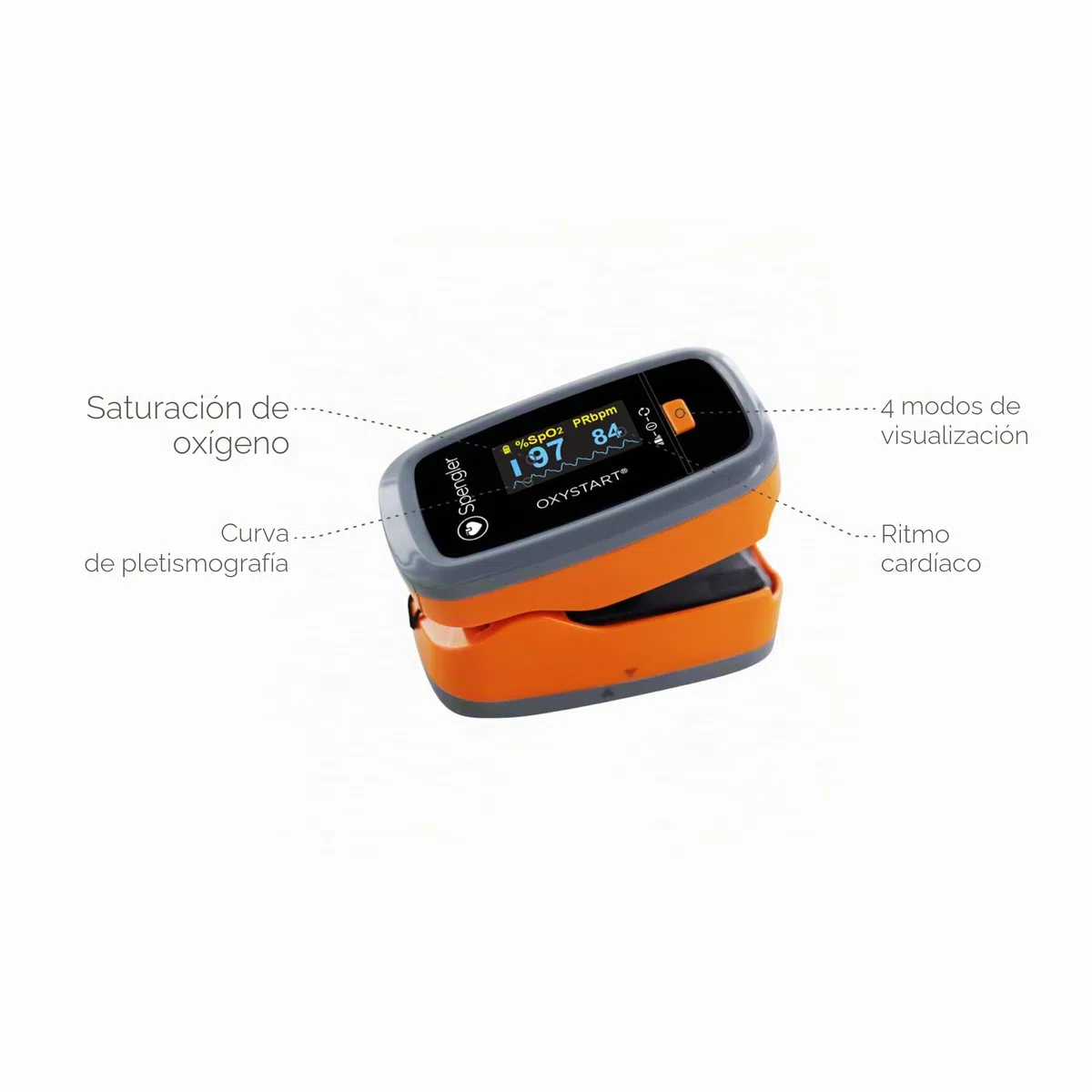 Oxystart, Oxystart, Oxímetro de pulso profesional portátil, medición de oxigenación, fácil de usar, fiable y preciso, compacto y ligero (naranja)