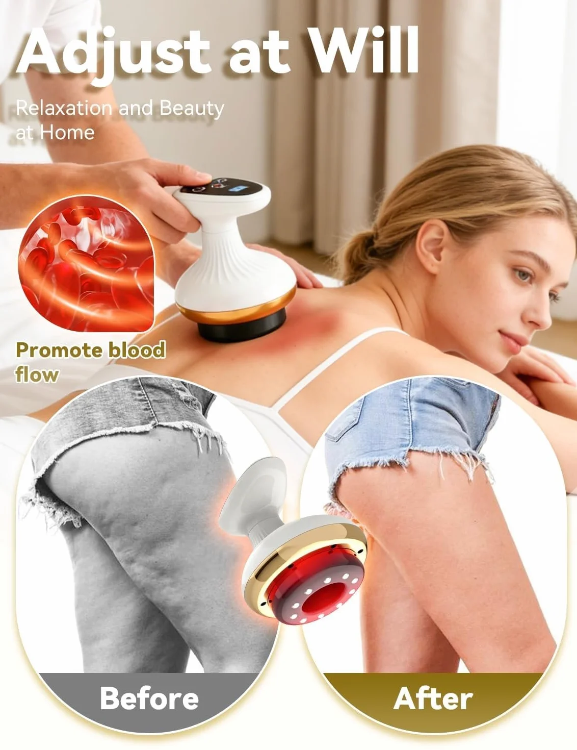 Vacuvia Maquina Celulitis,Masajeador Anticelulítico con Luz Roja y Calor, Reduce la Apariencia de Celulitis, Portátil y Recargable,Piel MáS Firme Y Mejor CirculacióN, Masaje De Tejido Profundo