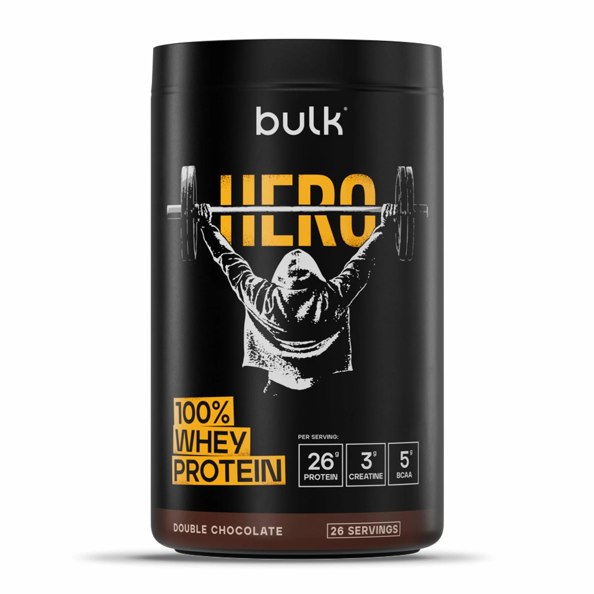 Bulk Hero Whey Protein Powder | Double Chocolate | 26 Servings | 26g Protein + 3g Creatine | 5g BCAAs | Low Sugar | Fast Absorption | Isolate, Hydrolysed & Concentrate Blend