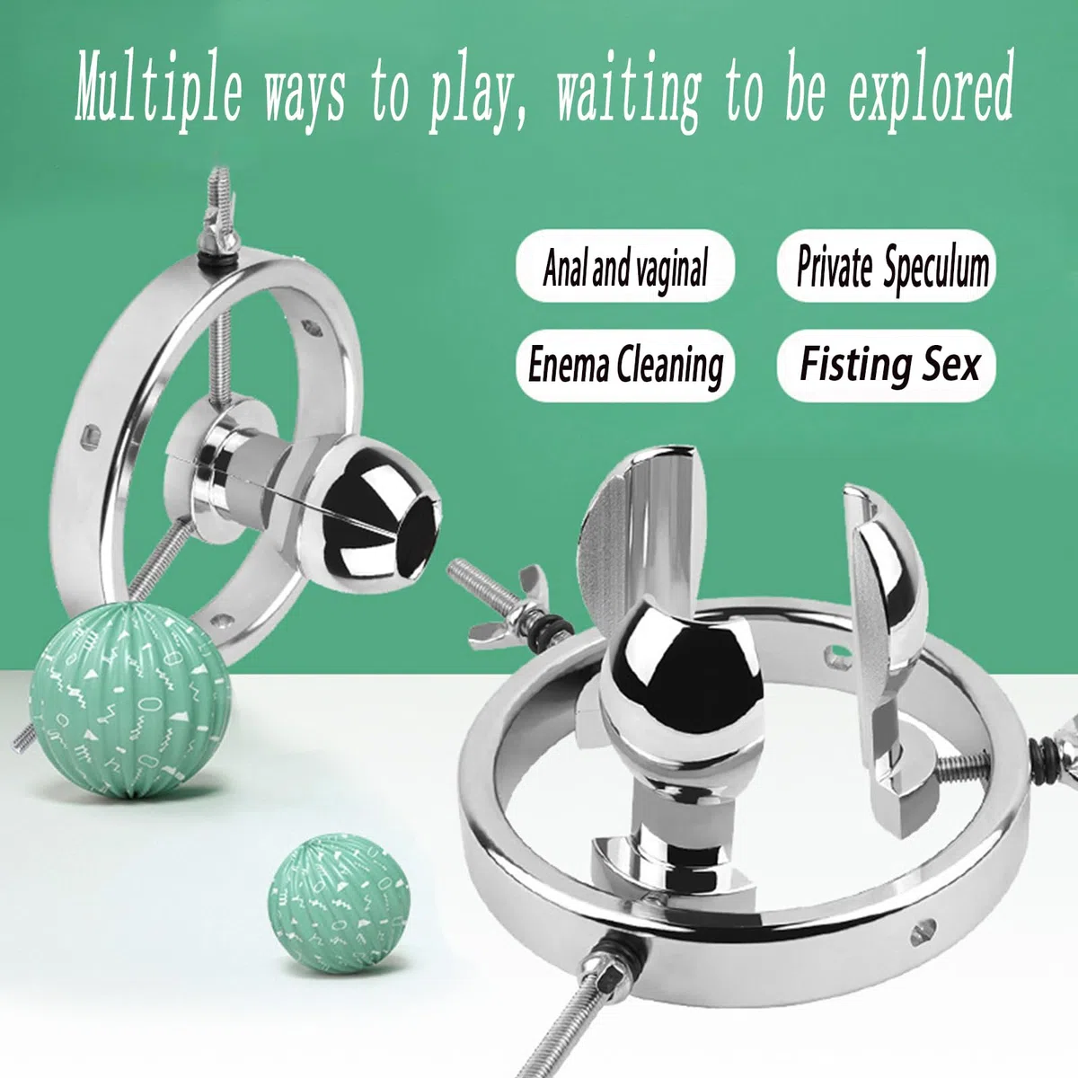 AMAZBEE Plug anal de acero inoxidable expansión vaginal para mujeres Butt Training Stretching Kit ajustable adulto SM juguetes sexuales para parejas (L)