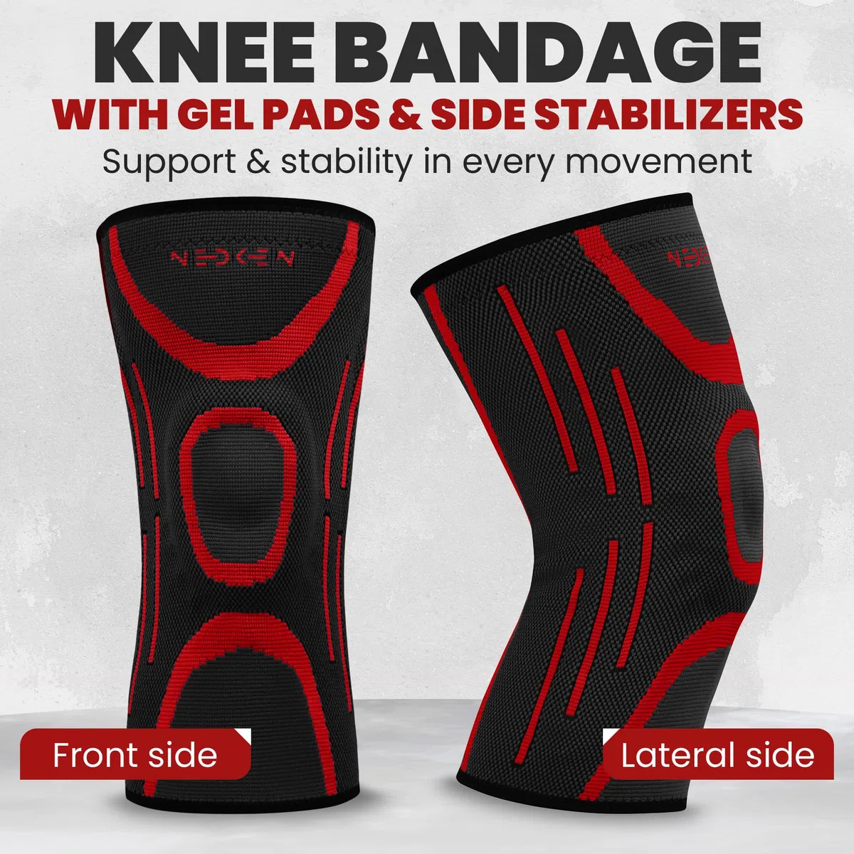 Rodillera - Rodilleras Ortopédicas para Menisco y Ligamentos, Compresión Estabilizadora y Soporte Deportivo para Rodilla, Ideal para Running, CrossFit, Baloncesto y Fútbol (Rojo, L)