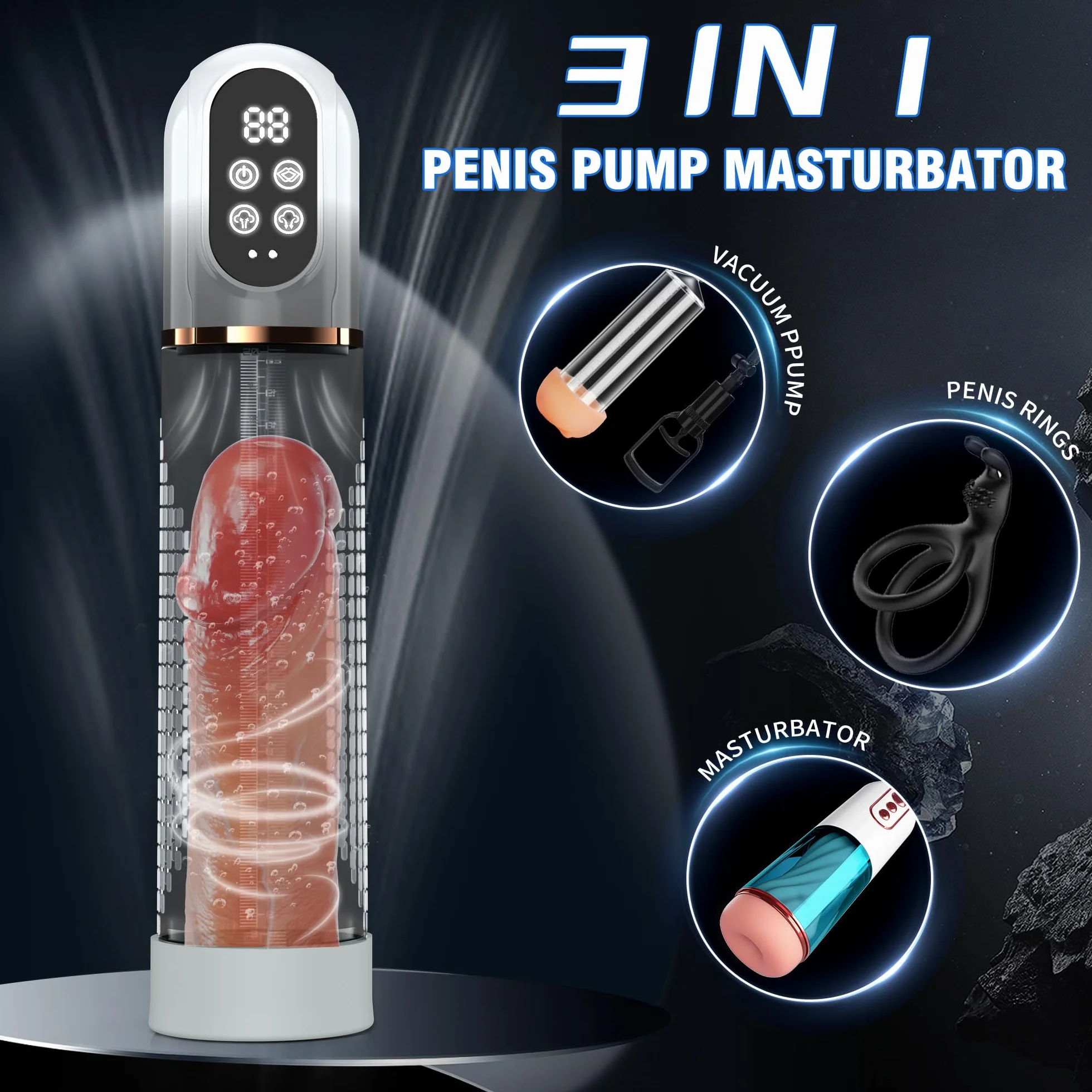 HIVEFUN Agrandador de Miembro,Succionador de Pene Hombre con 4 Modos de Succión y Modo de Entrenamiento Automático, Alargador de Pene IPX7 Bomba de Vacio Erector Pene Juguete Sexual Hombre Penis Pump