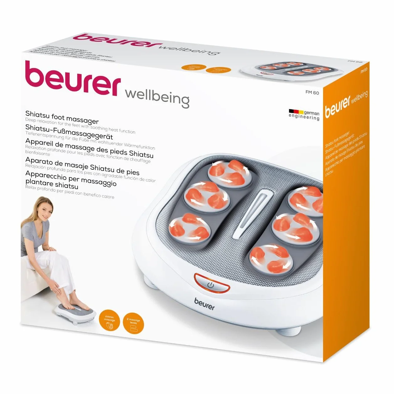 Beurer Masajeador FM de 60 pies, 18 cabezales de masaje, función de calor, 2 velocidades, masaje shiatsu que promueve la circulación | 1 paquete