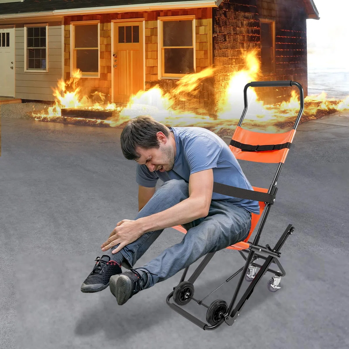 Silla de escalera plegable para escaleras con cinturones de seguridad, silla de ruedas de aluminio con 2 ruedas, elevador de escaleras portátil, ambulancia, bombero, evacuación para personas mayores