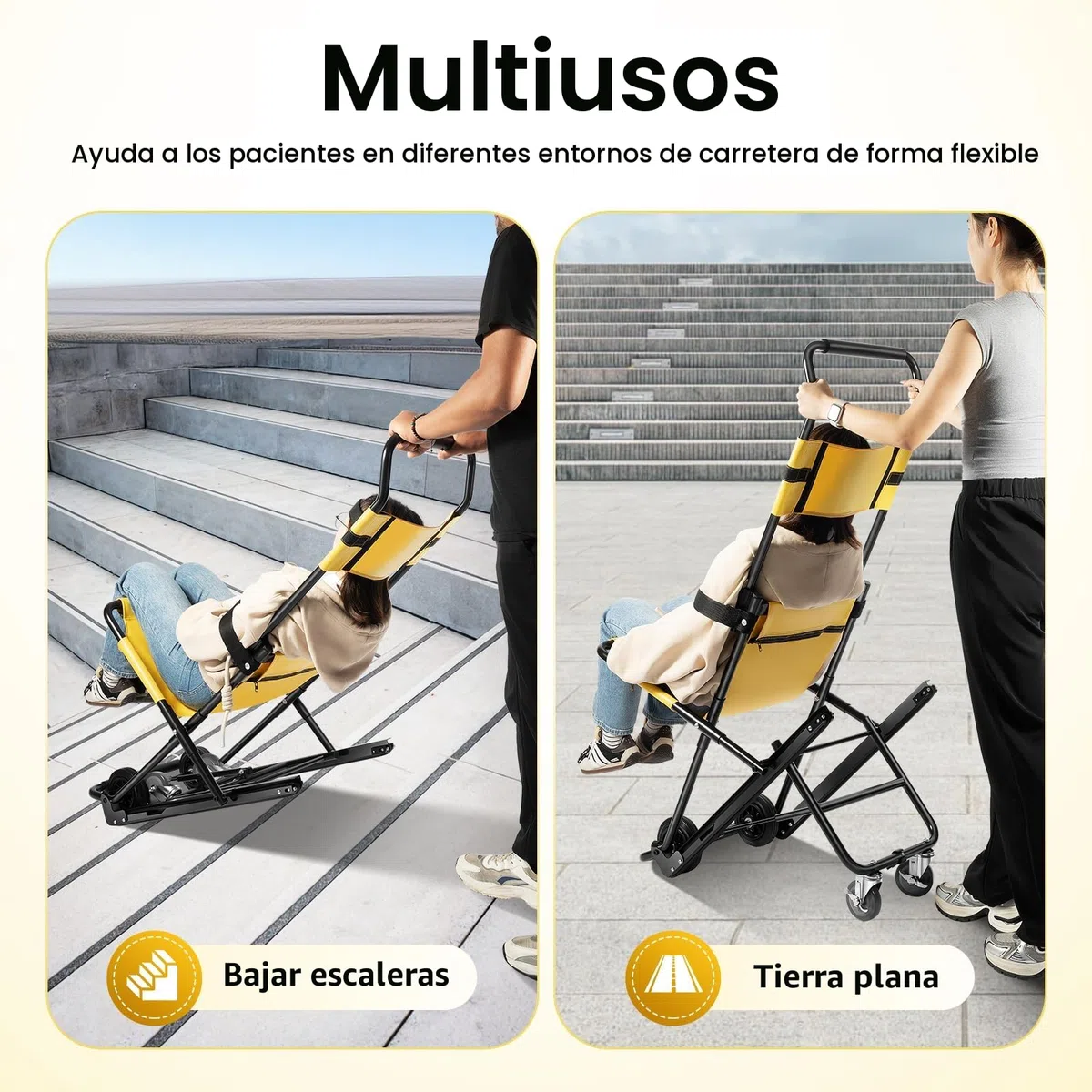 Silla de escalera plegable, silla de evacuación para escaleras con cinturones de seguridad, silla de ruedas para subir escaleras, elevador de escaleras portátil médico para ancianos y