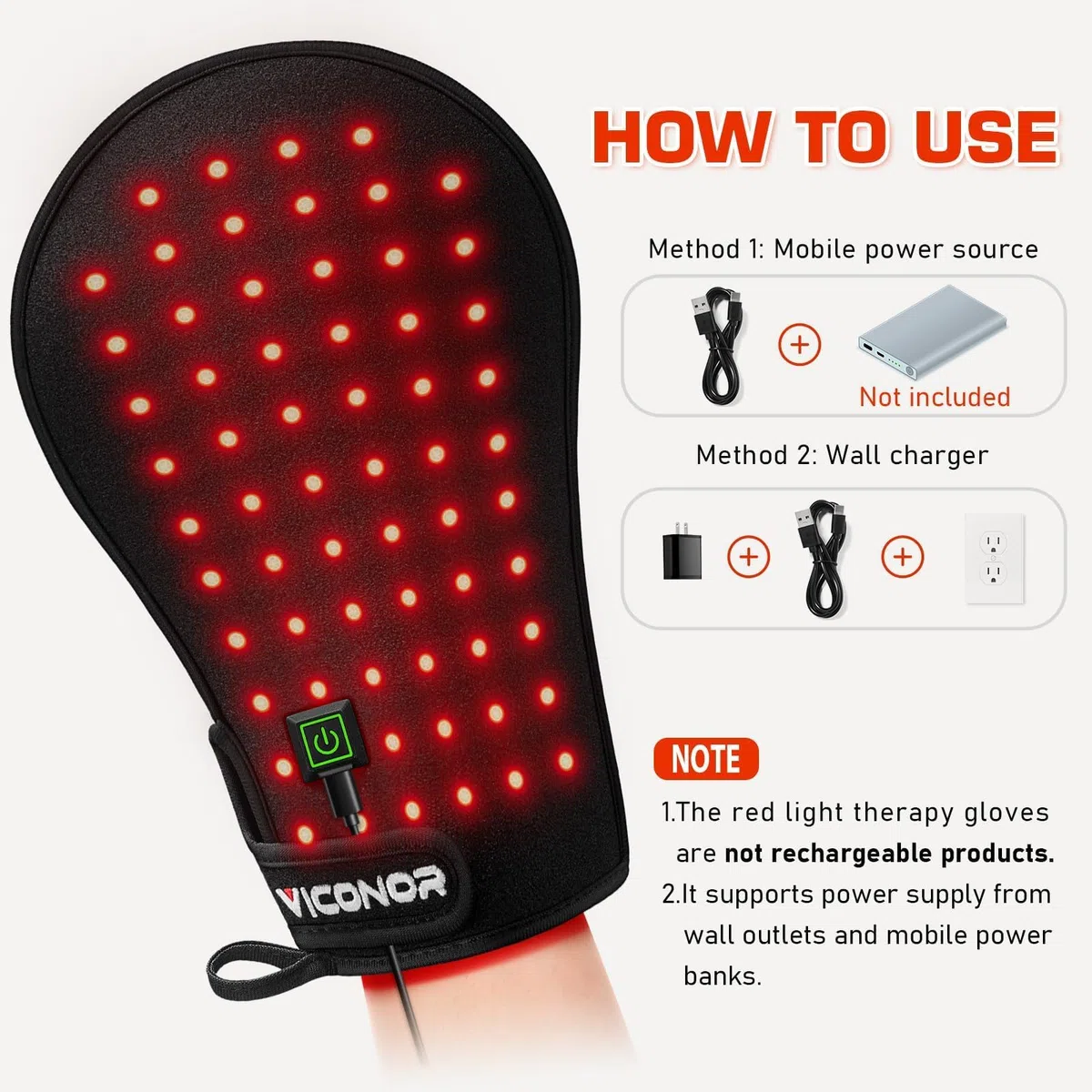 Dispositivo de terapia de luz roja para manos, guantes de terapia de luz infrarroja, muñeca de dedo, almohadilla térmica infrarroja cercana LED para túnel carpiano