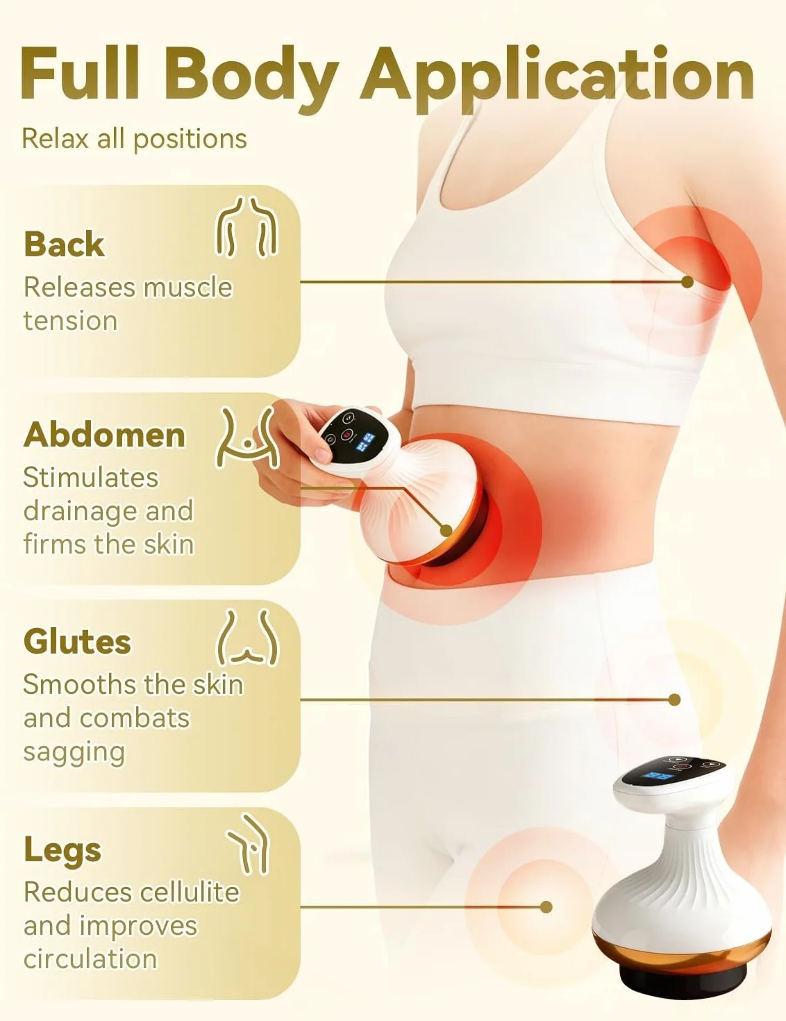 Vacuvia Maquina Celulitis,Masajeador Anticelulítico con Luz Roja y Calor, Reduce la Apariencia de Celulitis, Portátil y Recargable,Piel MáS Firme Y Mejor CirculacióN, Masaje De Tejido Profundo