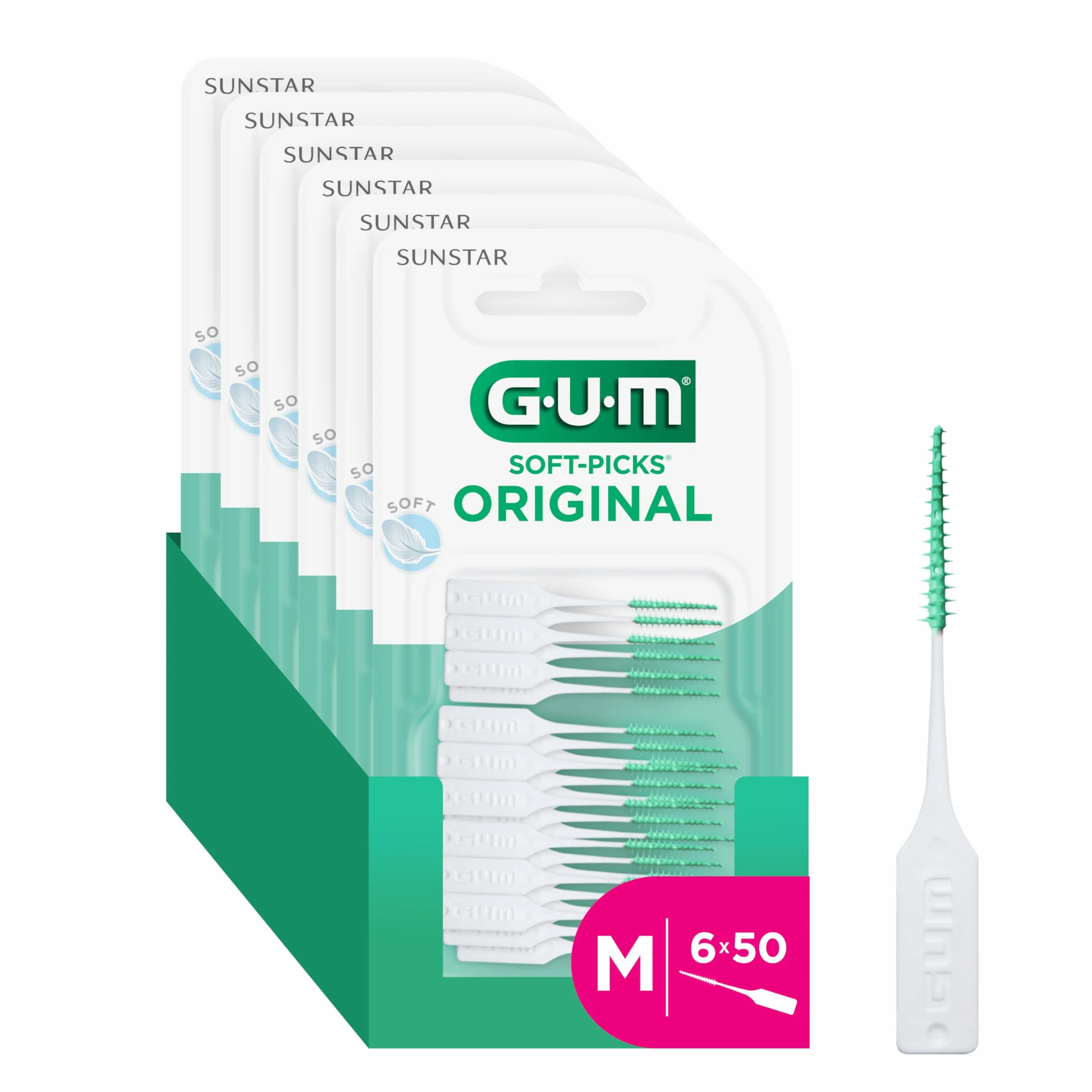 GUM SOFT-PICKS ORIGINAL Palillos Interdentales de Goma/Eliminan eficazmente los restos de alimentos y la placa/Sin látex, madera ni metal (M - [6x50])