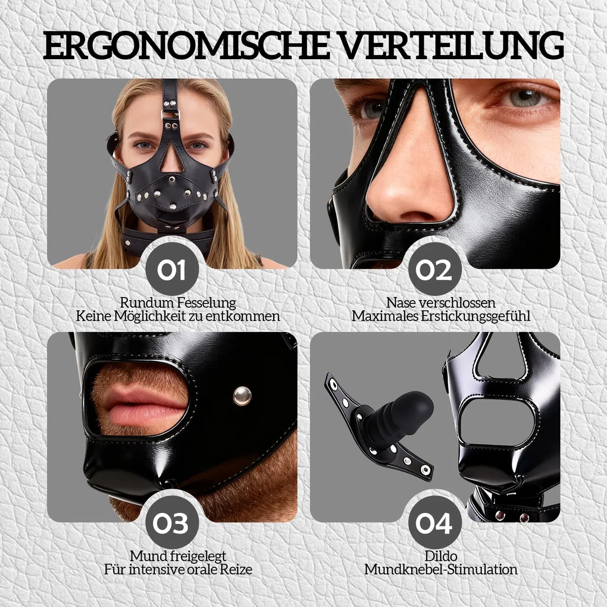 MáScara BDSM SM Para La Cabeza Con Mordaza MáScara De Bondage Cuero Ajustable Fetiche Esclavo Fetichista EróTico Bozal ImitacióN Plug Pene Desmontable Sexual Parejas