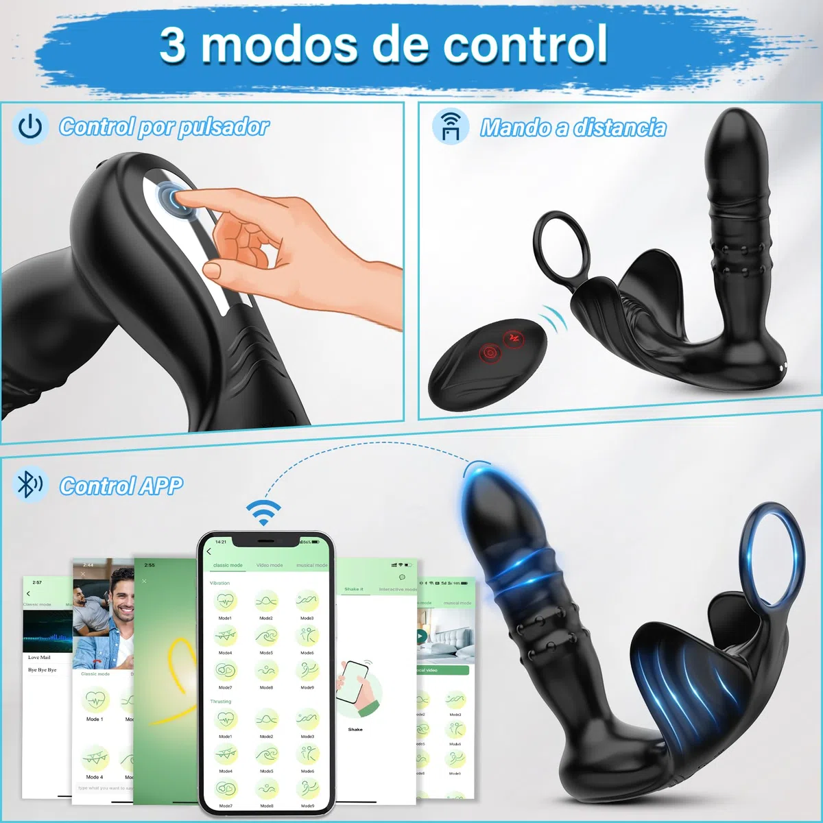 Vibradores Consolador Juguete Sexual para Hombres Gay Pareja Vibrador Estimulador de Próstata con 9 Modos Telescópicos 9 Modos de Vibración Plug con Función de Choque Anillo Estimulador Masajeador