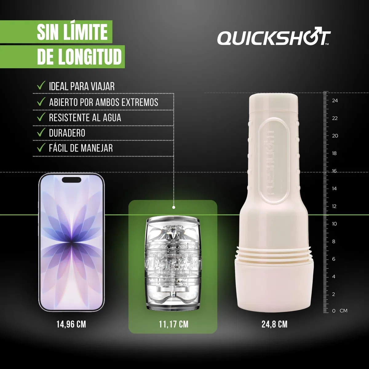 Fleshlight - Stoya Quickshot - Masturbador Masculino Real - Textura Superskin - Diseño Compacto y Transparente - con 2 Orificios de Entrada - Placer Extremo - Fácil de Limpiar