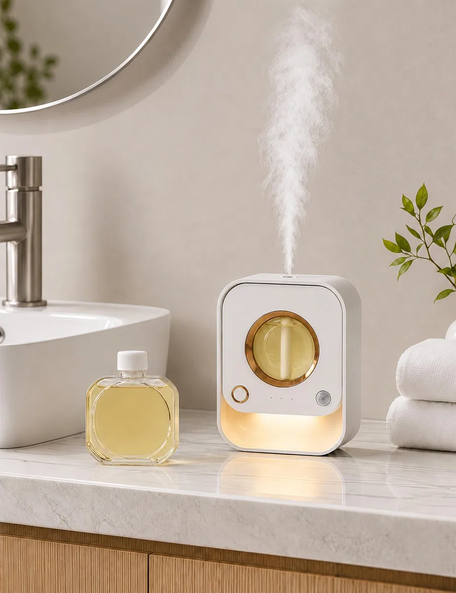 Difusor Aceites Esenciales de Mesa y Pared con Sensor de Movimiento, Luz Nocturna y Temporizador, Atomizador Ultrasónico Difusor de Aromas Sin Depósito de Agua, 50ml Naranja para Baño, Dormitorio