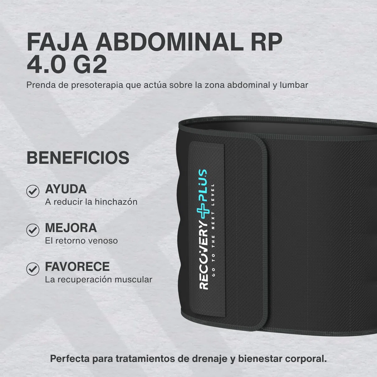 RECOVERY PLUS - Faja Abdominal de Presoterapia RP 4.0 G2 para Abdomen y Zona Lumbar, 4 Cámaras, Compatible con Equipo Recovery Plus RP 4.0 G2, Solo Faja Abdominal, Máquina No Incluida