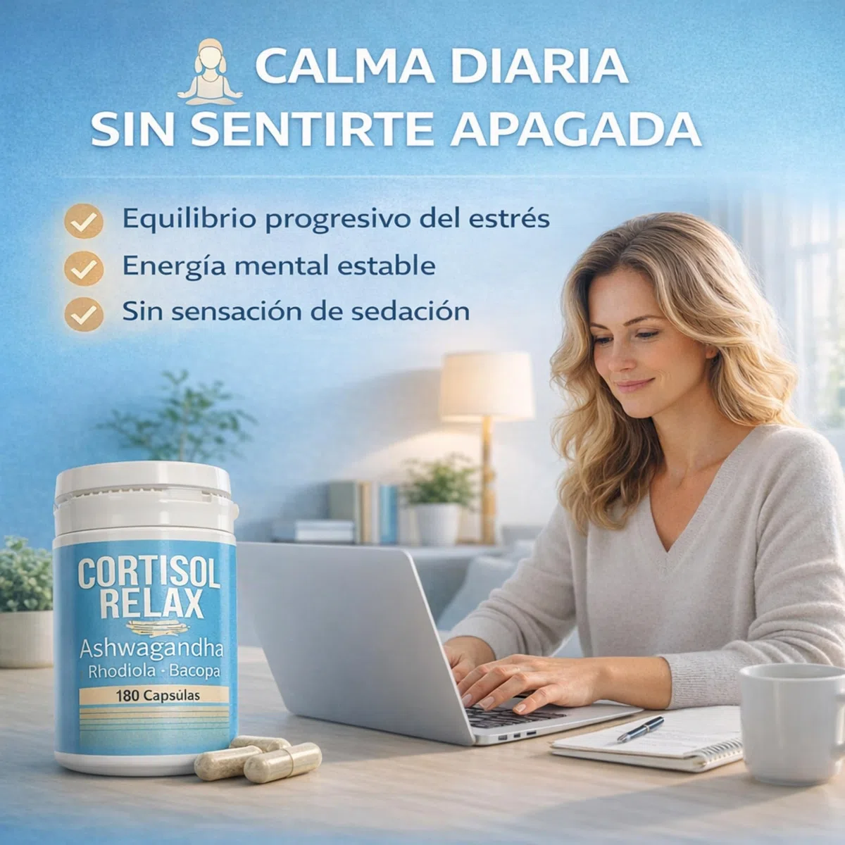 DIETETICA EUROPEA Cortisol RELAX 6 meses - bajar cortisol y estres y ansiedad sin perder energía - ashwagandha y rhodiola + bacopa monnieri - anti estres natural 180 Cápsulas