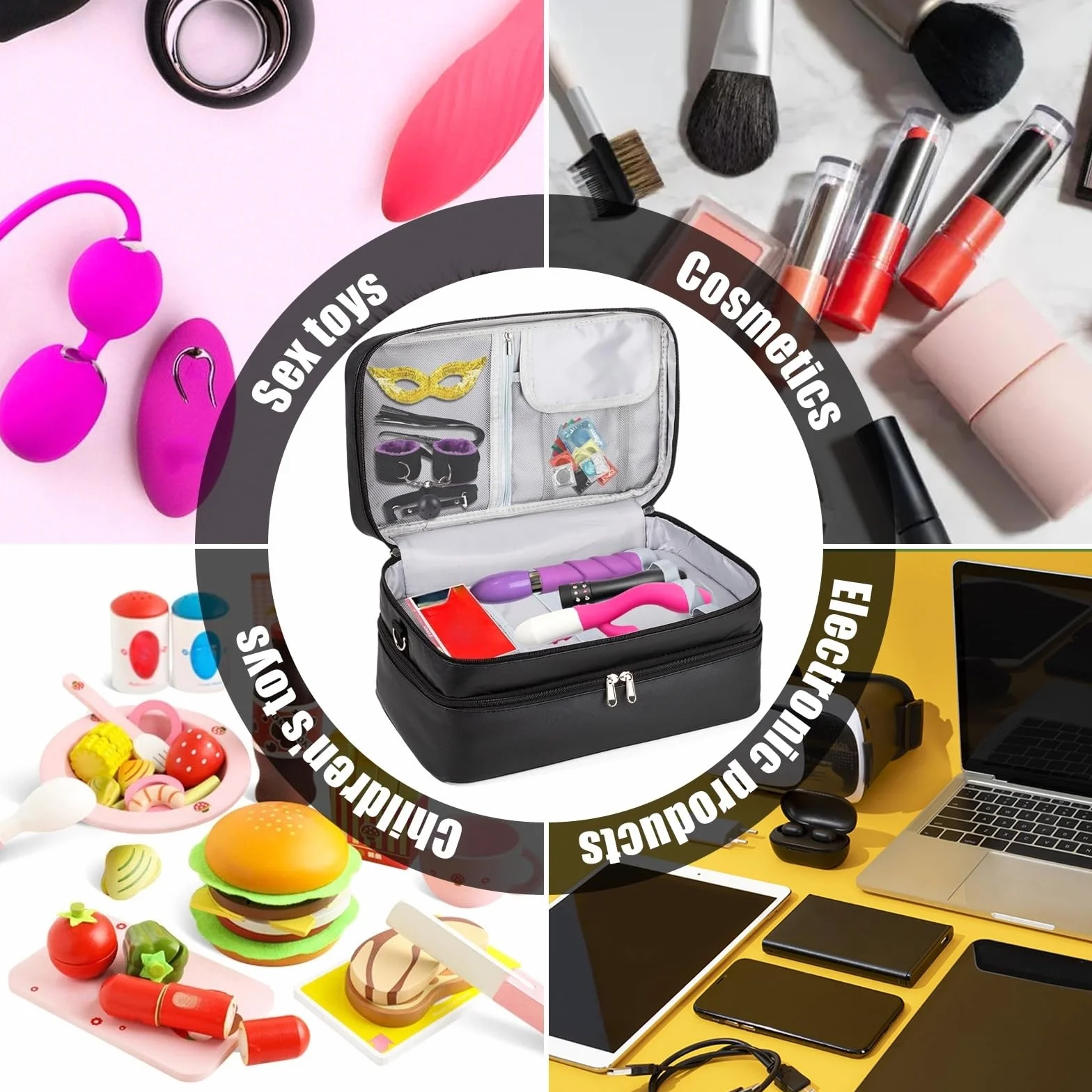 Bolsa de almacenamiento con cierre para juguetes sexuales – Caja organizadora de doble capa con 2 cerraduras de combinación, almacenamiento discreto para vibradores, lubricantes y accesorios