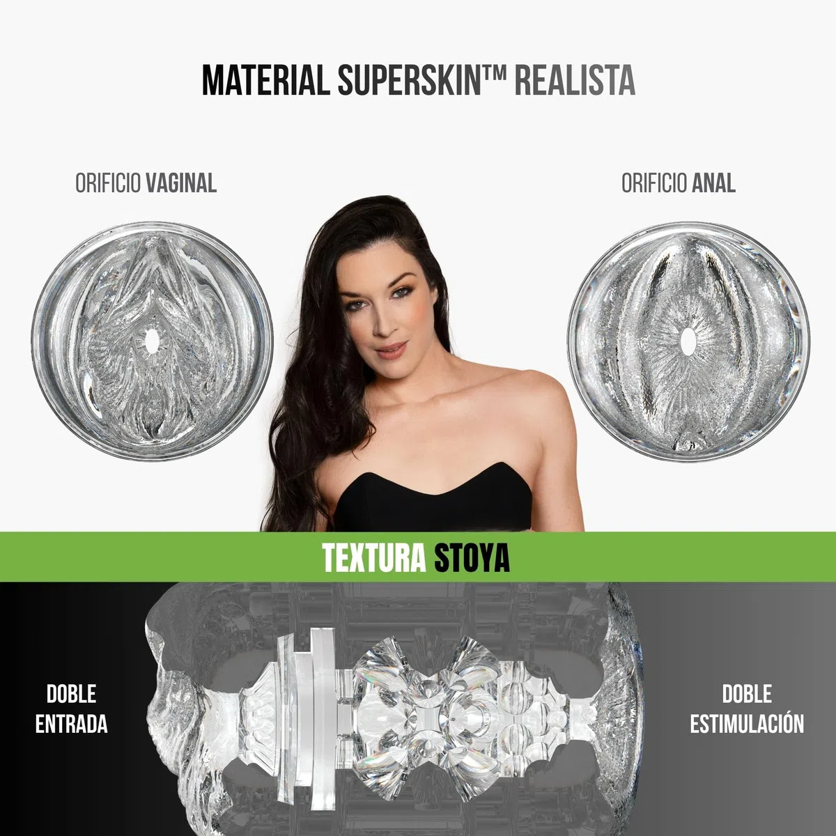 Fleshlight - Stoya Quickshot - Masturbador Masculino Real - Textura Superskin - Diseño Compacto y Transparente - con 2 Orificios de Entrada - Placer Extremo - Fácil de Limpiar
