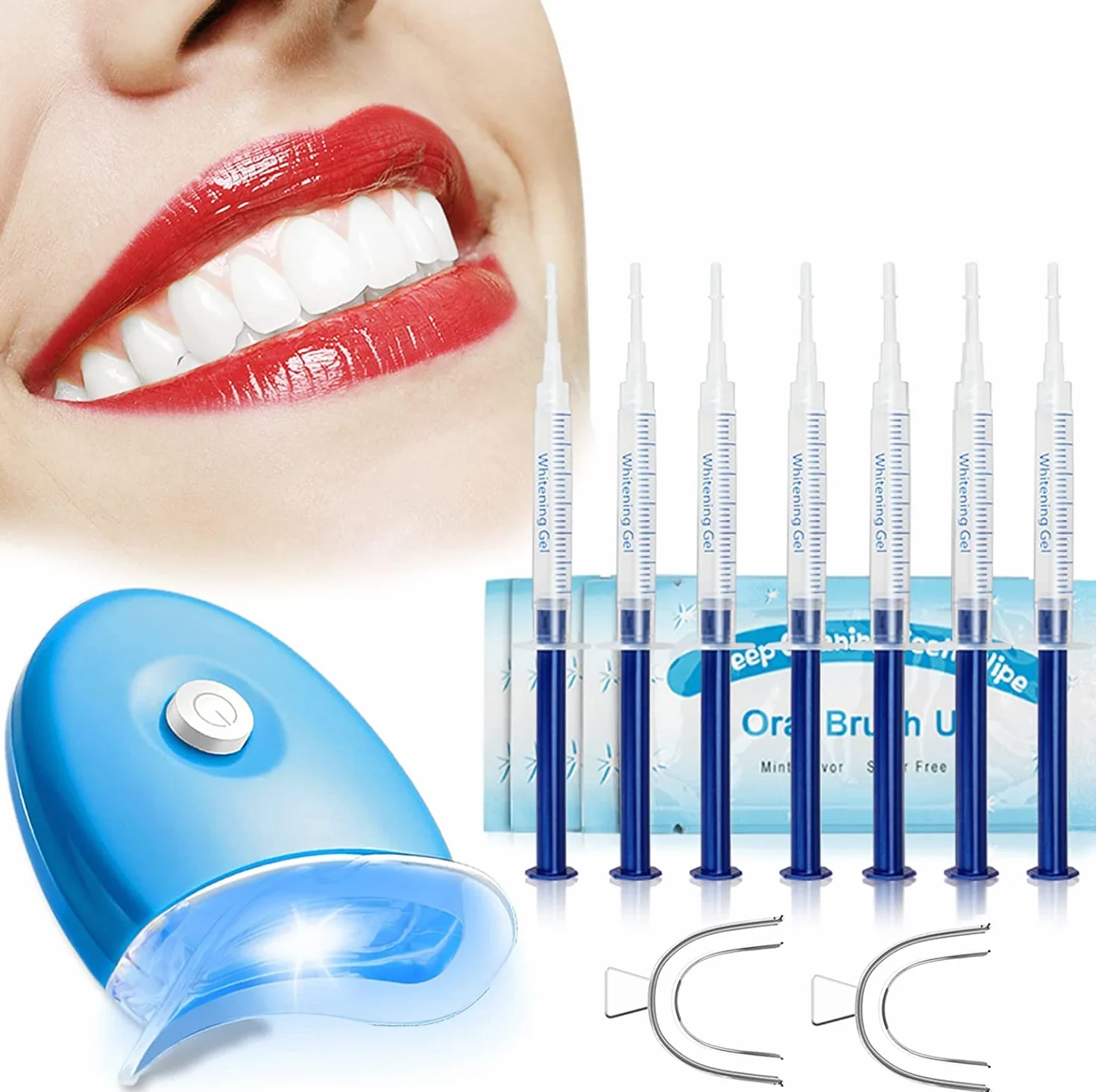 Kit de Blanqueamiento Dental Gel Blanqueador Profesional, Para Manchas de Humo, Dientes Negros, Amarillos-10x3ML Gel, 1x Luz LED, 2x Bandeja Dental