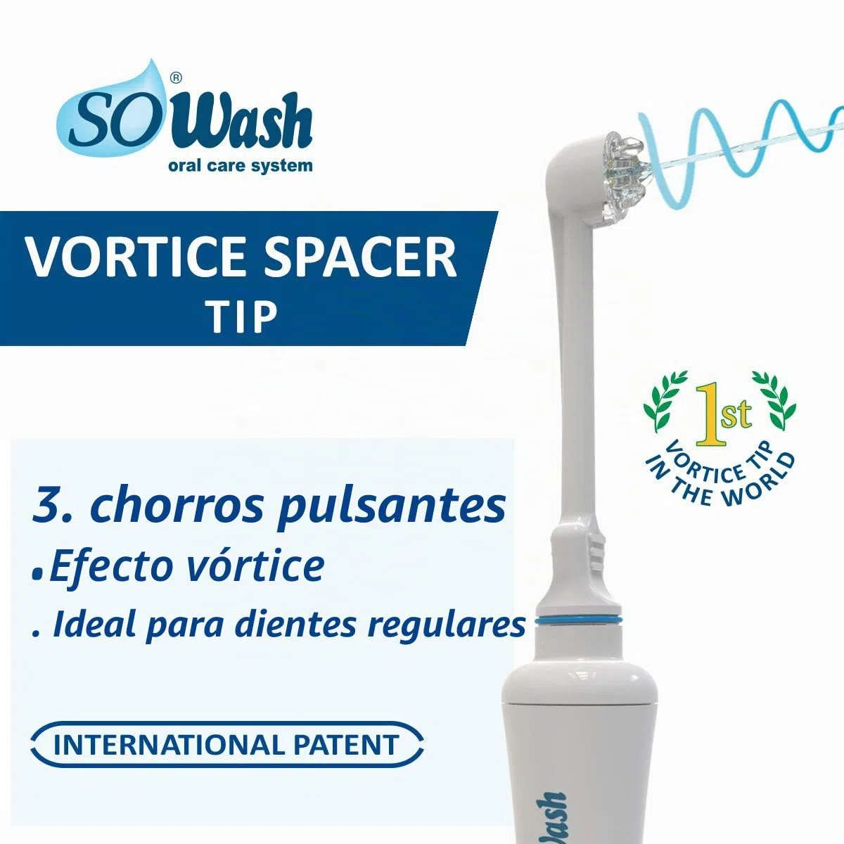 Irrigador Dental SoWash | Trío | Se conecta al grifo | Irrigador Dental sin pilas ni electricidad | 1 cabezal vórtice + 1 cabezal Vortice Brush + 1 cabezal hidrochorro | Producto italiano