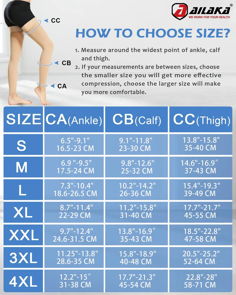 Ailaka Medias de compresión médicas para mujeres y hombres, hasta el muslo, sin pies, 20-30 mmHg, calcetines de compresión graduados con banda de silicona para venas varicosas, edema, postcirugía