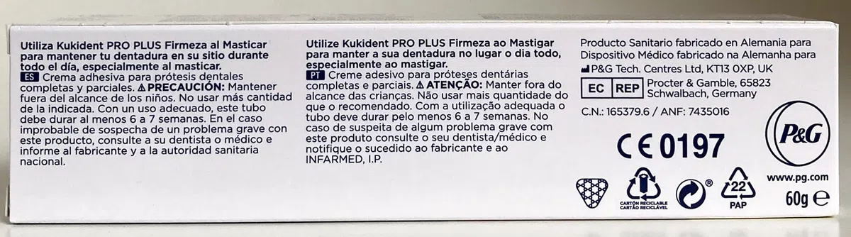 Crema Adhesiva Doble Acción de Kukident compatible |Para Dentaduras Postizas| 60gr,-Pack 2Un.