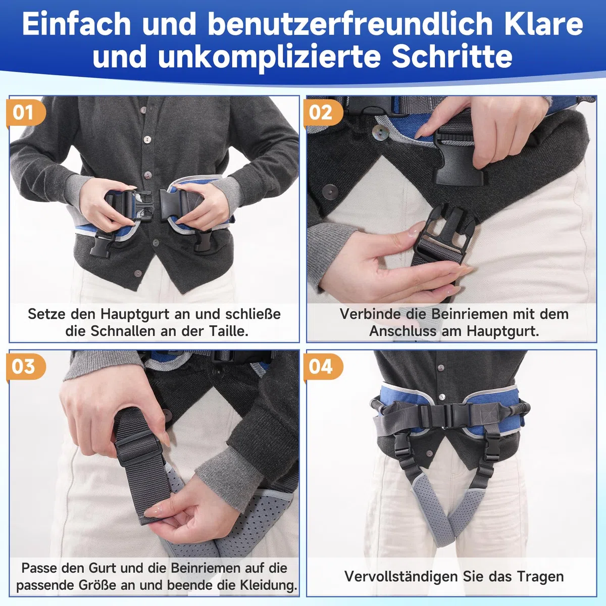 Cinturón de transferencia para personas mayores, con 7 asas y correas desmontables para las piernas, personas paralizadas (gris azulado)