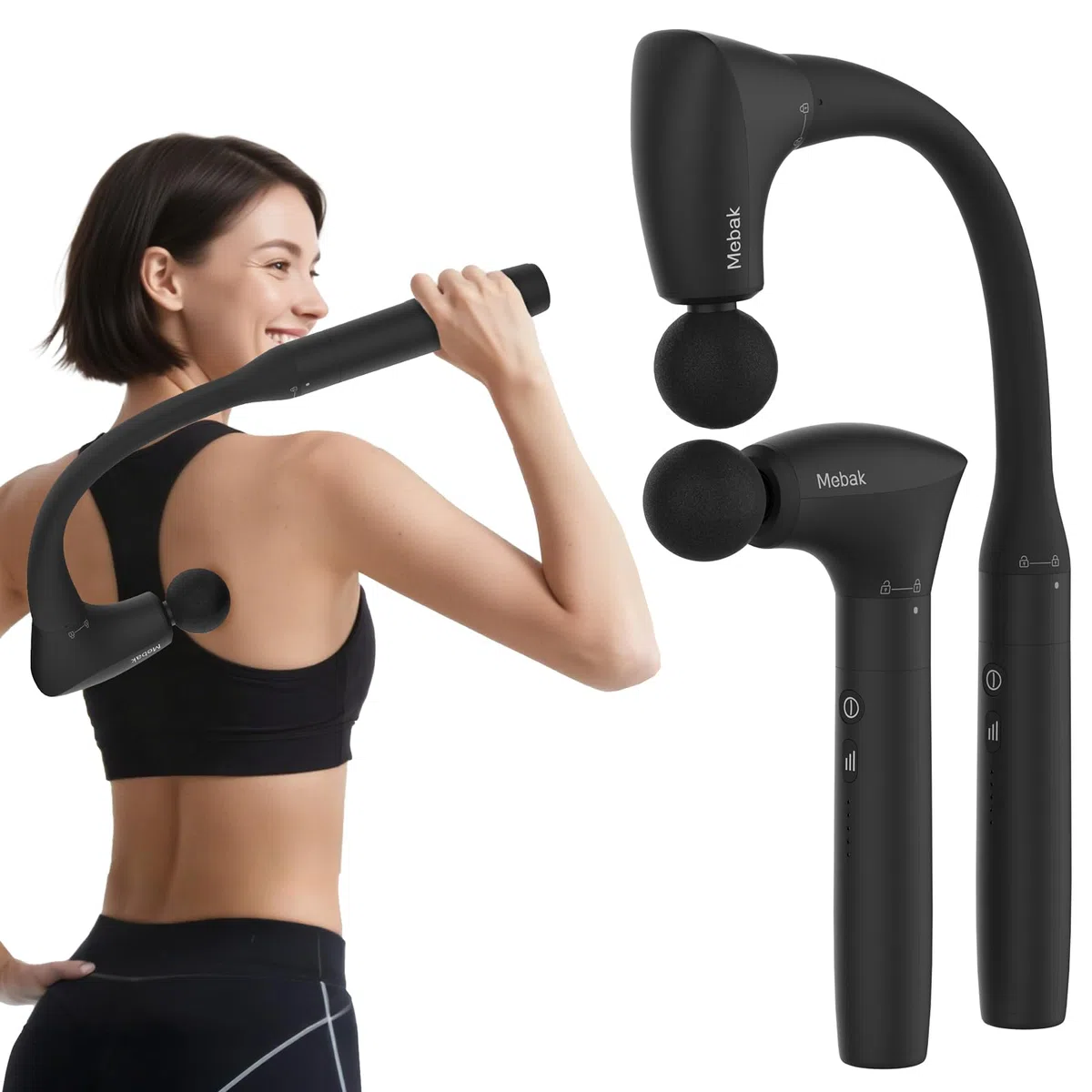 Mebak M3 Pistola de Masaje Muscular Masajeador Tejido Profundo, 2 en 1 Transformable Massage Gun 5 Velocidades Eléctrico de Mano Ultrasilencioso Pistola Masaje, para Espalda Hombro y Cuerpo Relax