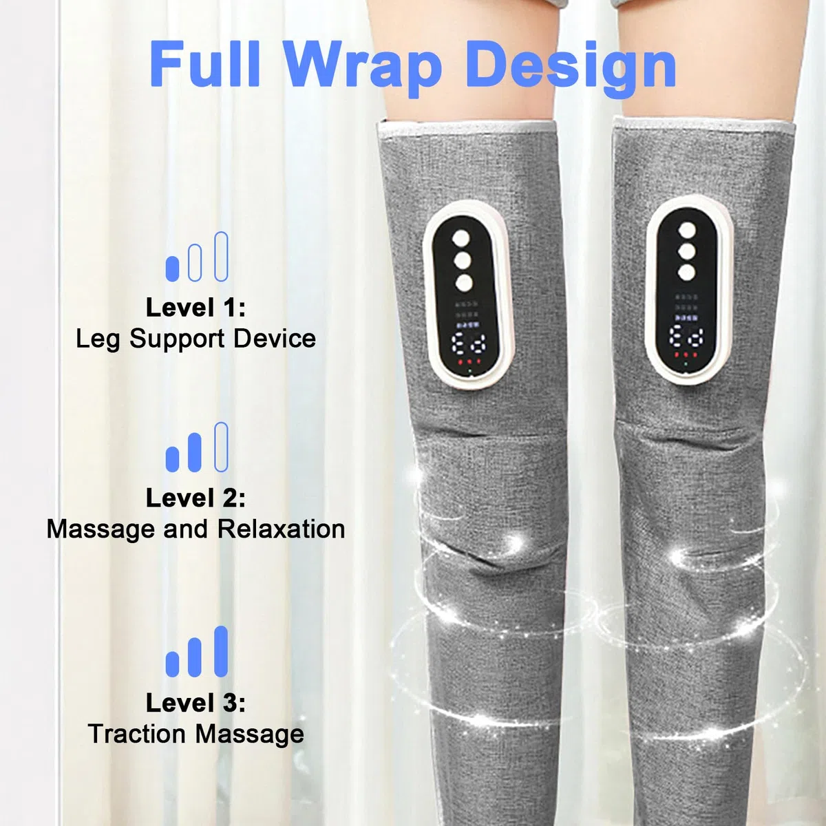 Masajeador de Piernas Inalámbrico, Masajeador de Presoterapia con 3 Modos, Intensidad y Calefacción de Rodilla, Masajeadors Eléctrico con Bolsa de Aire de Piernas para el dolor y la circulación