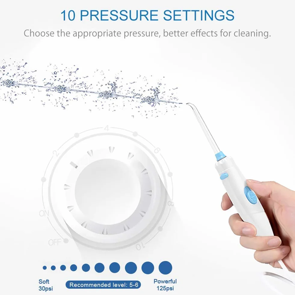Irrigadores Dental-TUREWELL Irrigador Bucales con 8 Boquillas 10 Ajustes de Presión Del Agua, 600 ML Gran Capacidad de Depósito,IPX7 Impermeable Limpieza Dental