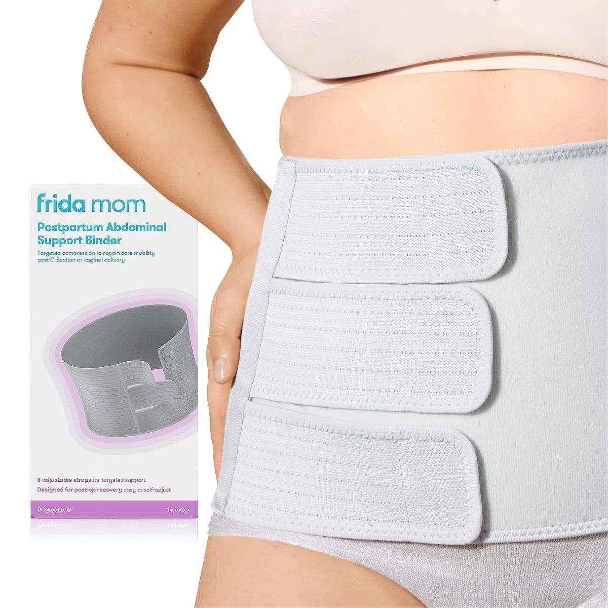 Frida Mom Carpeta para el vientre: recuperación posparto, soporte abdominal para parto natural y recuperación de cesárea, envoltura de compresión ajustable de 23 cm de alto