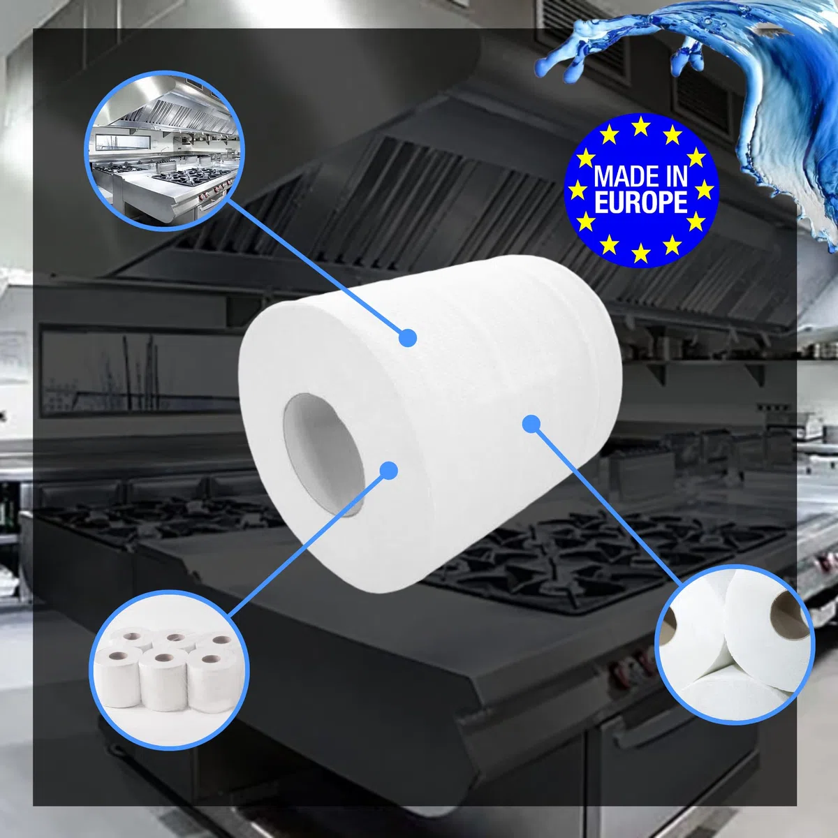 ACESA - Bobina Papel Precortado Doble Capa 6 unidades de 800gr - Rollos de Papel Industrial de Pasta Virgen 100% - Papel Industrial de Pasta Virgen - 6 Bobinas de Papel Industrial de celulosa Blanco
