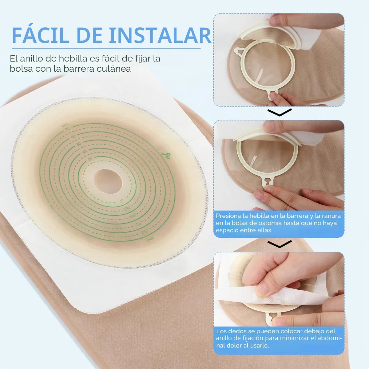 60 bolsas de ostomía, bolsas de colostomía de 2 piezas, bolsas con cierre para ileostomía, recortables hasta máx. 70 mm (40 bolsas de colostomía + 20 protectores de piel)