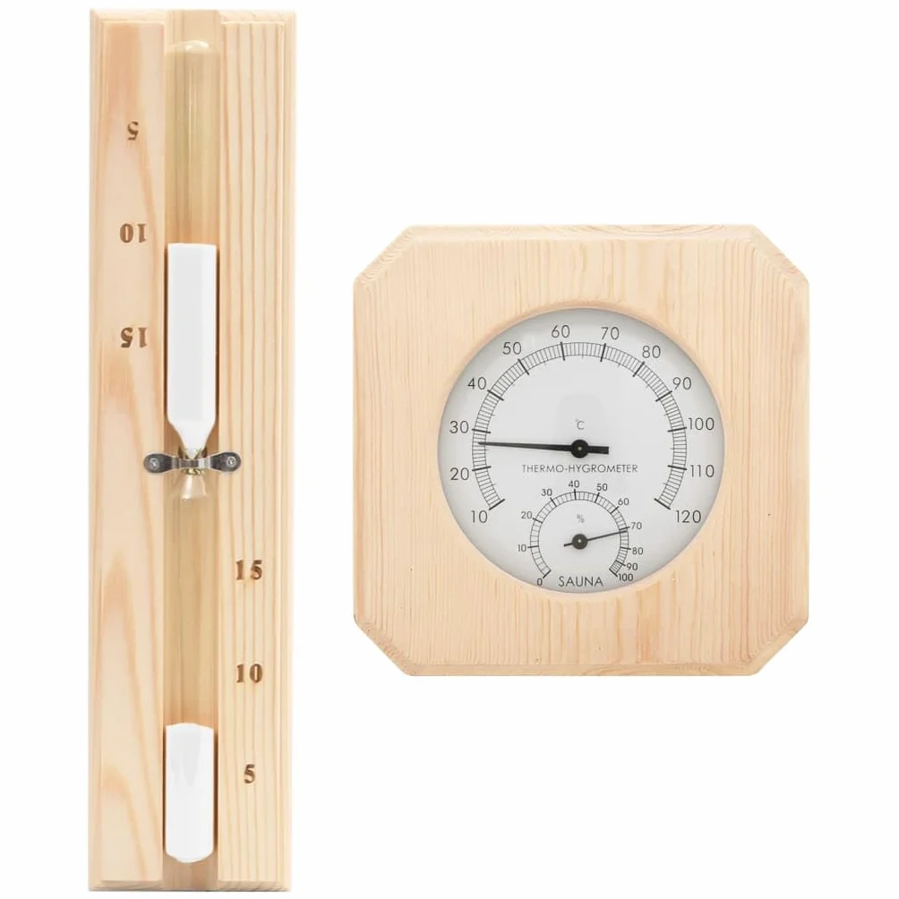 vidaXL Higrotermógrafo y Reloj de Arena para Sauna 2 en 1 SPA Baño Hogares Accesorio Temporizador Termómetro Sala de Vapor Madera Pino