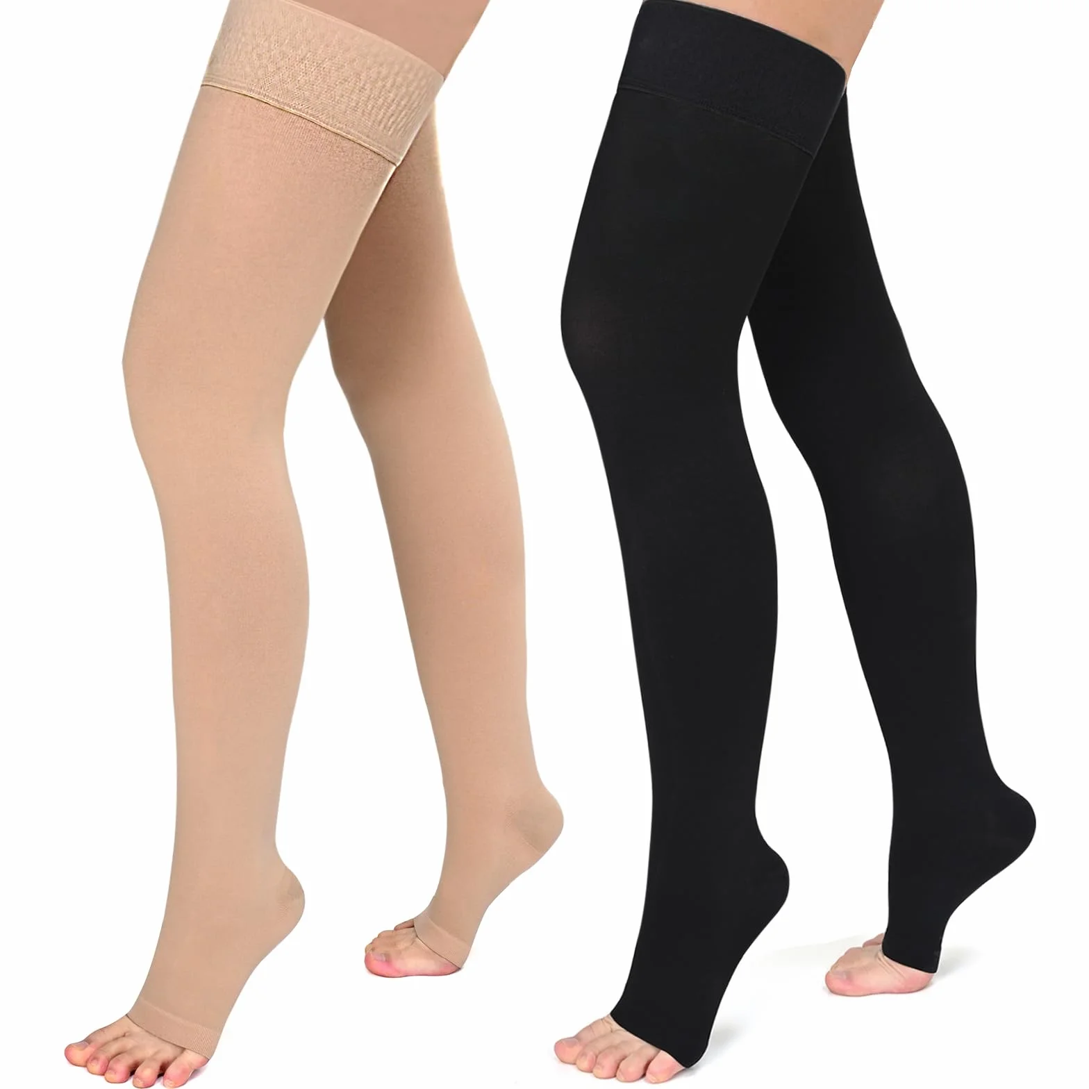 2 pares de medias de compresión médicas para hombre y mujer, 20 – 30 mmHg, clase II muslo largas medias de compresión para viajes en avión Soporte graduado para venas varicosas
