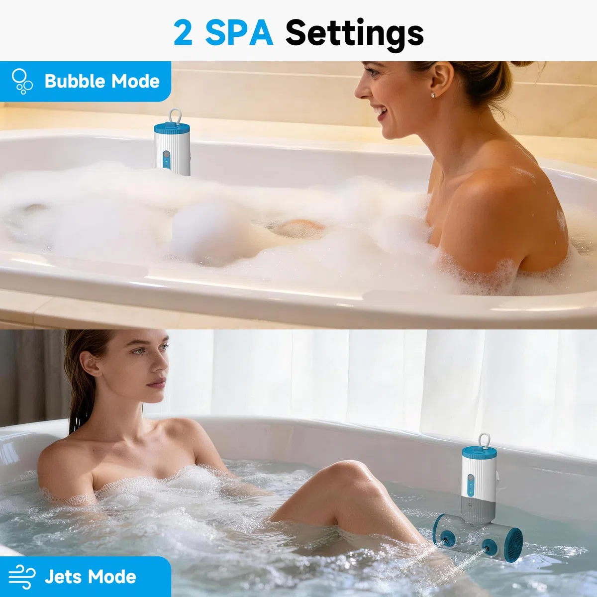 Boquillas de bañera para bañera, spa con boquillas dobles para bañera portátil, baño de espuma, masaje en casa, spa, accesorios de baño para mujeres y hombres
