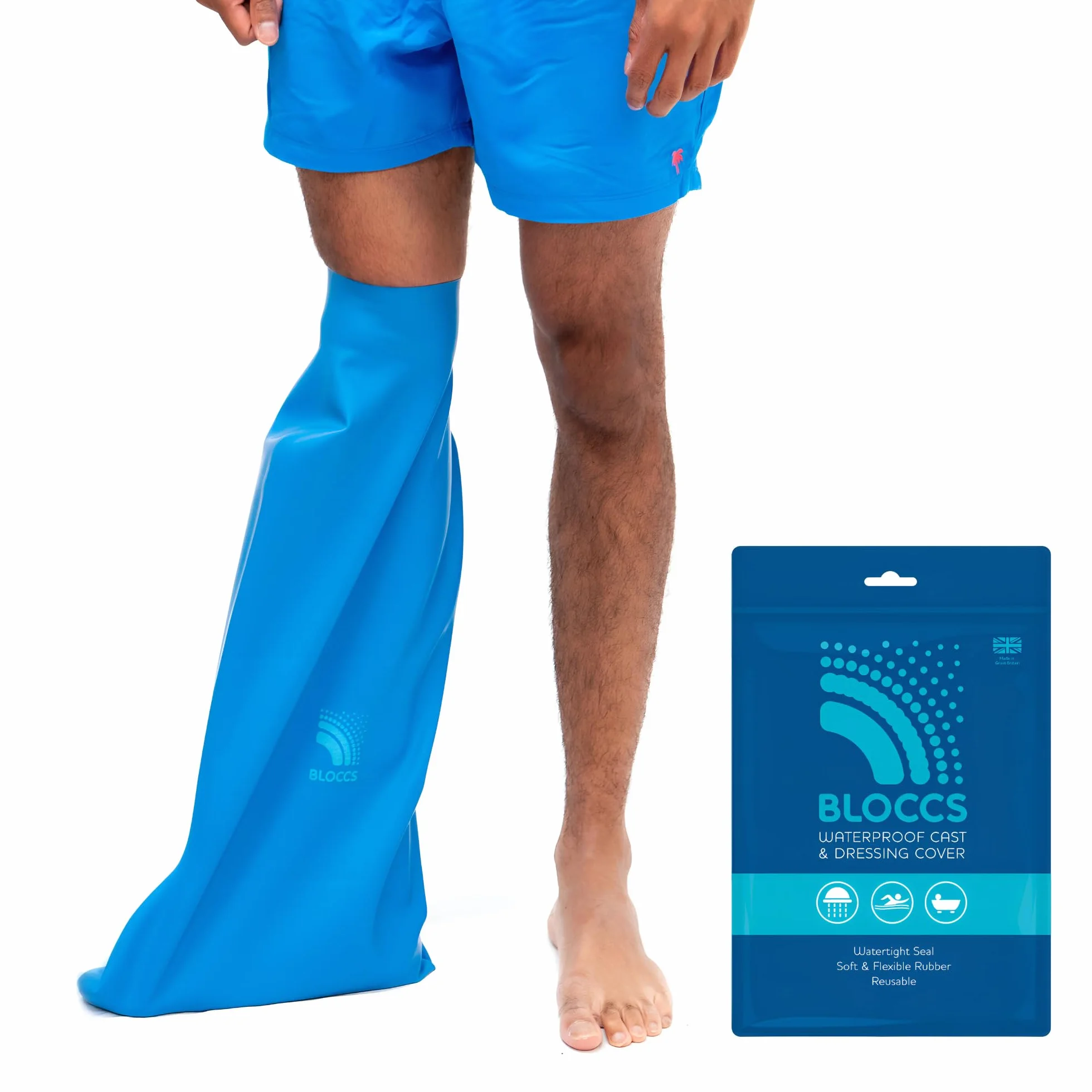 Bloccs Funda impermeable para pierna escayolada, natación, ducha y baño. Protector estanco - #ASL74 - pierna corta para Unisex Adulto Azul