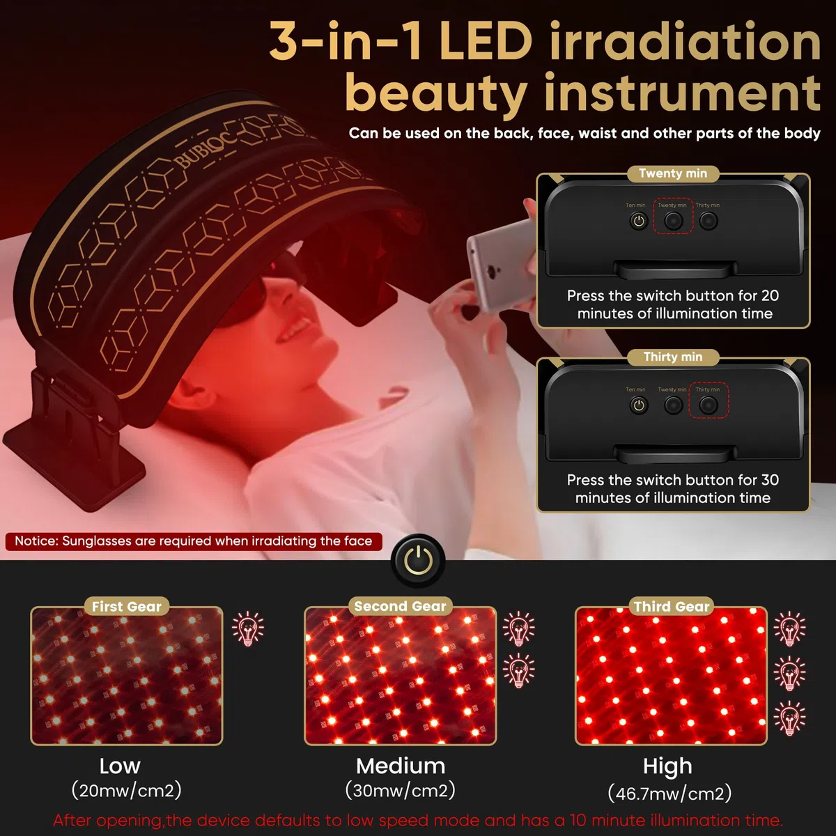 Terapia de luz roja infrarroja multifunción para cuerpo y cara, terapia de luz roja 850 de infrarrojo cercano, inalámbrica, cintura, piernas y otras partes, ajustable en tres niveles de 10-30 minutos