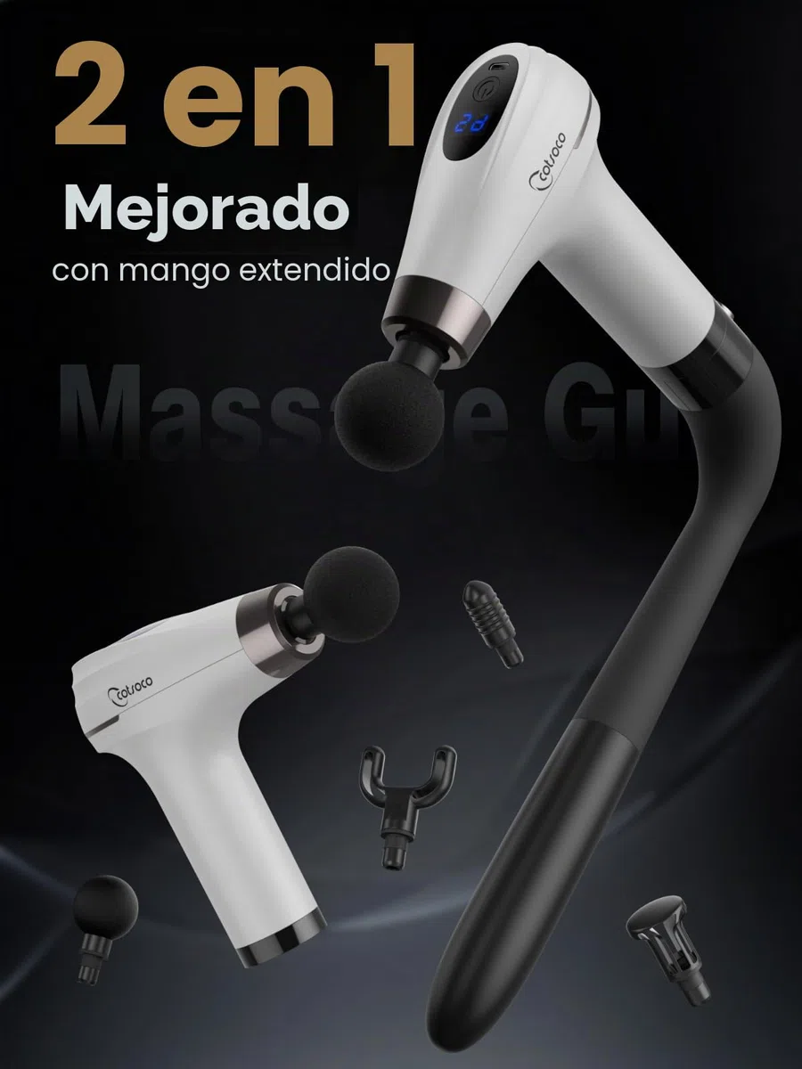 Cotsoco Pistola de Masaje con Mango de Extensión Mejorado - Masajeador de Percusión Profunda para la Espalda con 4 Cabezales de Masaje y 6 Niveles de Velocidad, Regalo para Él y Ella