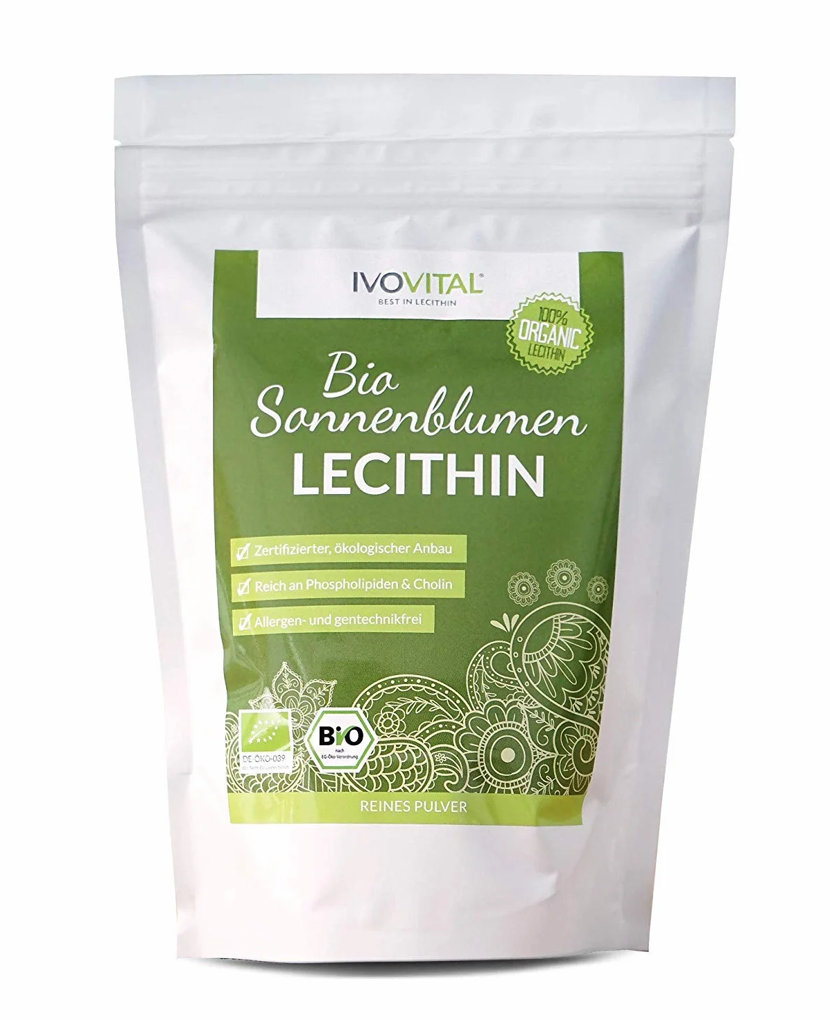Polvo de lecitina de girasol ecológico, Ivovital (certificado orgánico) (300 g)